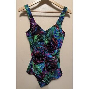 Maxine Of Hollywood Swimsuit 1PC Tummy Control Ruching Multicolor Floral Women's